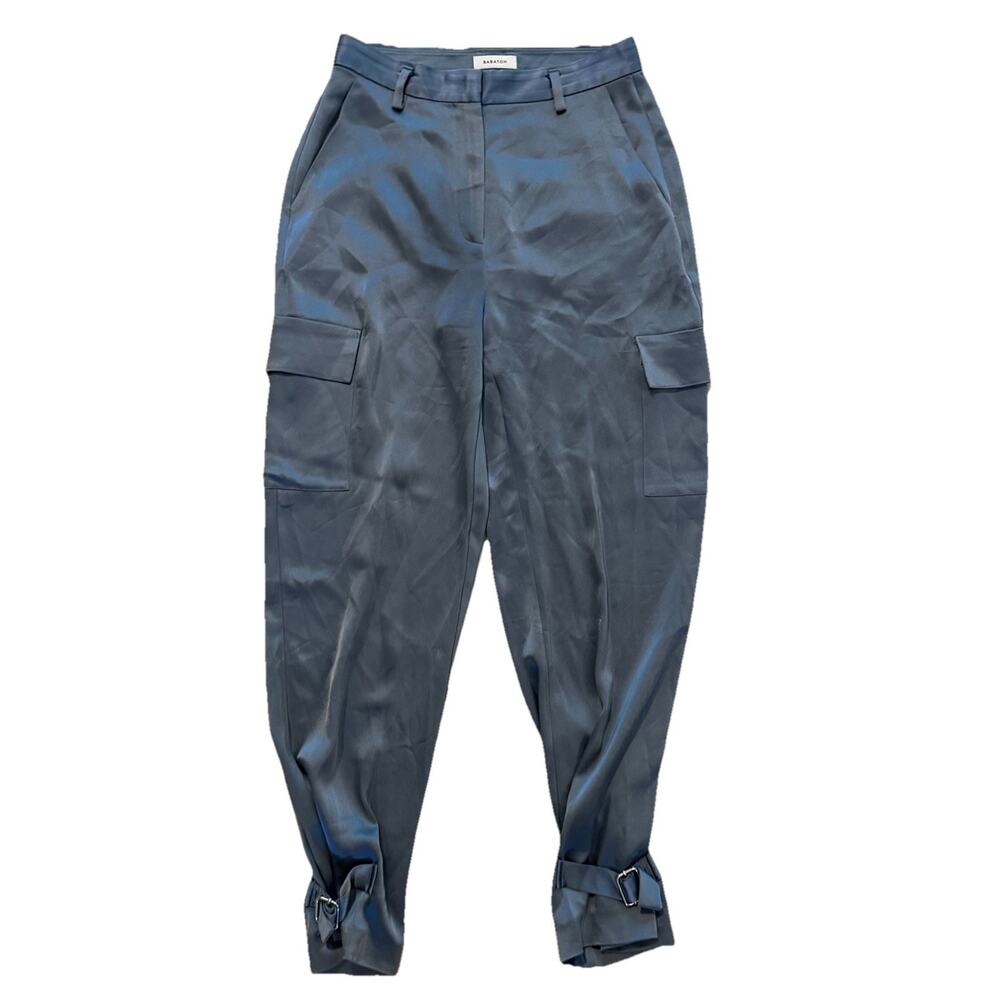 Aritzia Babaton Refined Satin Cargo Pant High-Waist Pant Blue Ankle Cinch Sz 6